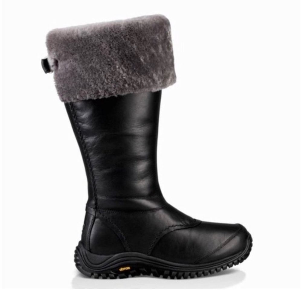 UGG Miko Black Waterproof Leather Winter Snow Vibram Sole Womans Boots sz 7.5